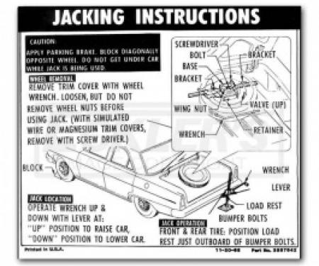 1966 Nova And Chevy II Jack Instruction Decal, Regular Wheel, Coupe And Sedan