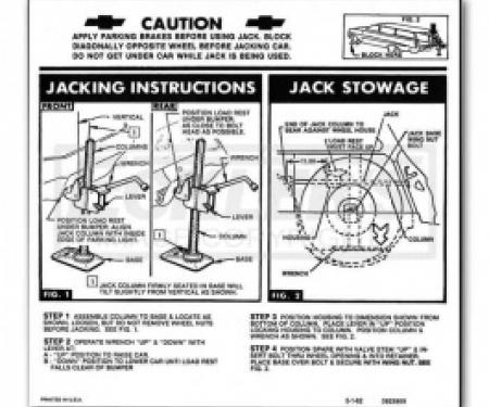 1963-1965 Nova And Chevy II Jack Instruction Decal, Regular Wheel, Station Wagon