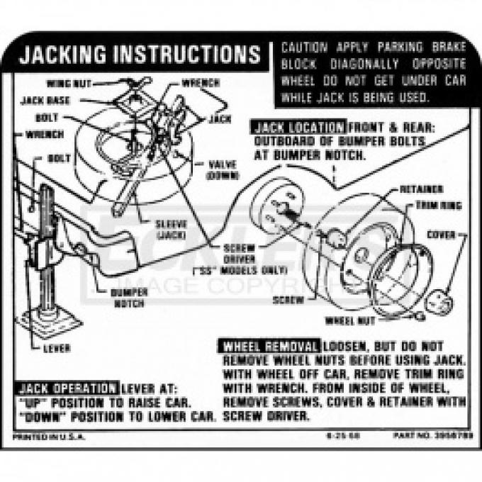 Nova Jack Instruction Decal, Regular Wheel, 1970-1971