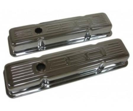Chevy Small Block Chrome Valve Covers With 350 Logo, Short, 1958-1986