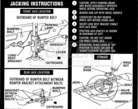 Nova Jack Instruction Decal, Regular Wheel, 1972