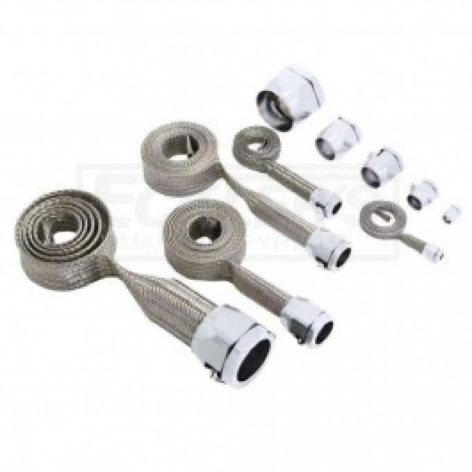 Nova And Chevy II Universal Hose Cover Kit, Stainless Steel With Chrome Clamps, 1962-1979