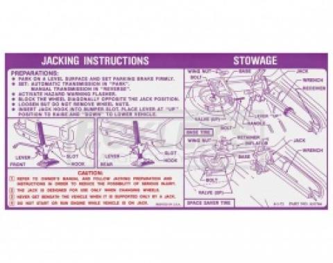 Nova Jack Instruction Decal, Regular And Space Saver Wheel, 1973