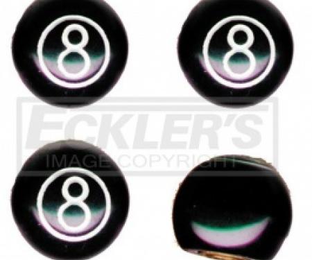 Nova Valve Stem Caps, 8 Ball, Black, 1962-1979