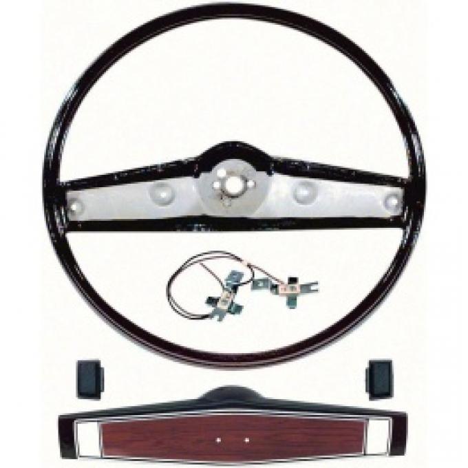 Nova Steering Wheel Kit, Standard, Black with Black Shroud, 1969-1970