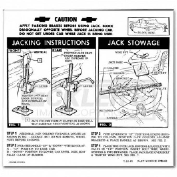 1962-1963 Nova And Chevy II Jack Instruction Decal, Regular Wheel, Coupe And Sedan