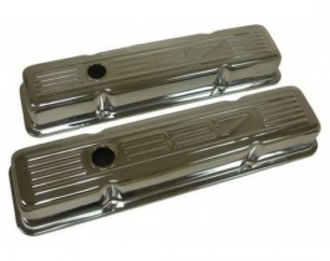 Chevy Small Block Chrome Valve Covers With 327 Logo, Short, 1958-1986