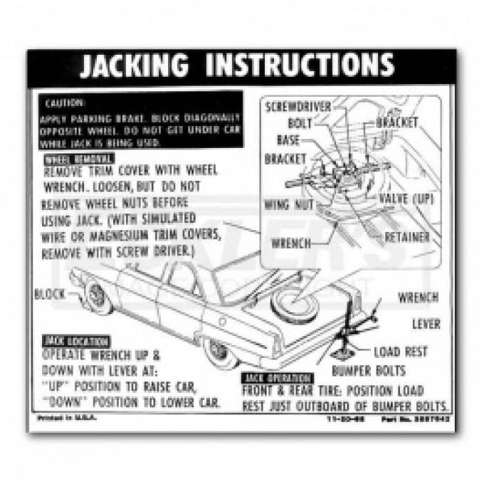 1966 Nova And Chevy II Jack Instruction Decal, Regular Wheel, Coupe And Sedan