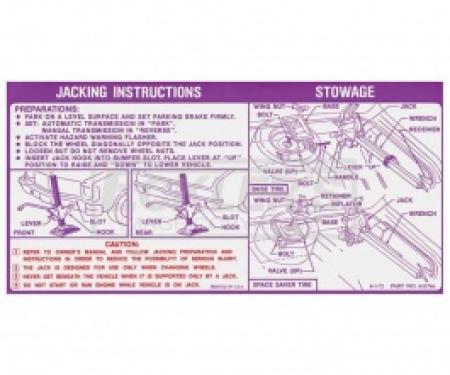 Nova Jack Instruction Decal, Regular And Space Saver Wheel, 1973