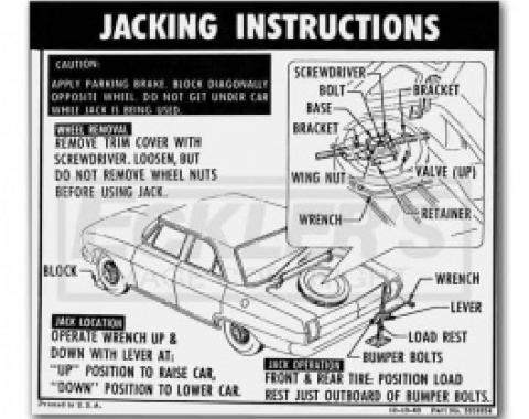 1964-1965 Nova And Chevy II Jack Instruction Decal, Regular Wheel, Coupe And Sedan