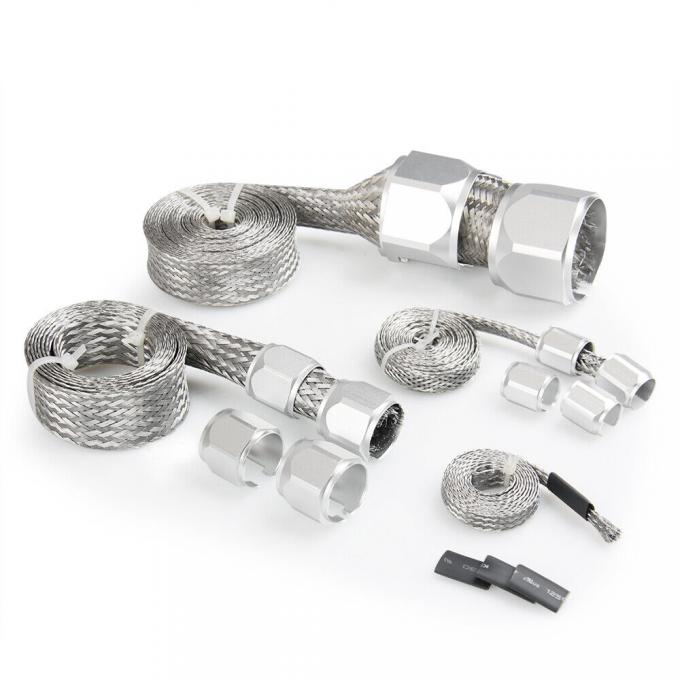 Redline Restomotive® Universal Hose Cover Kit, Stainless Steel Braided, with Silver Clamps