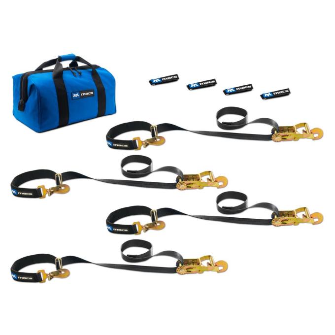 Race Ramps 2 x 8 Super Pack Tie-Down Strap Kit with Integrated Axle Straps, Direct Hook Ends - Black 511118