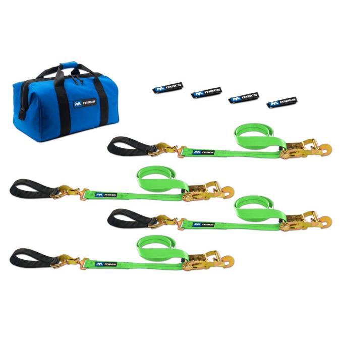Race Ramps 2 x 8 Ultra Pack Tie-Down Straps with Detachable Axle Straps, Direct Hook Ends - Lime Green 515218