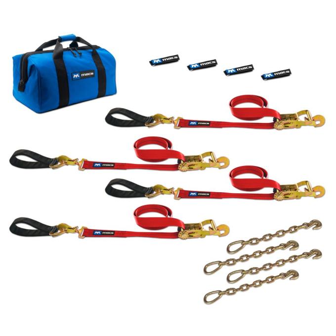 Race Ramps Two 6 & Two 8 Ultra Pack Tie-Down Straps with Detachable Axle Straps, Direct Hook Ends & Chain Extensions - Red 513267