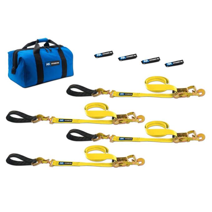 Race Ramps Two 6 & Two 8 Ultra Pack Tie-Down Straps with Detachable Axle Straps, Direct Hook Ends - Yellow 514217