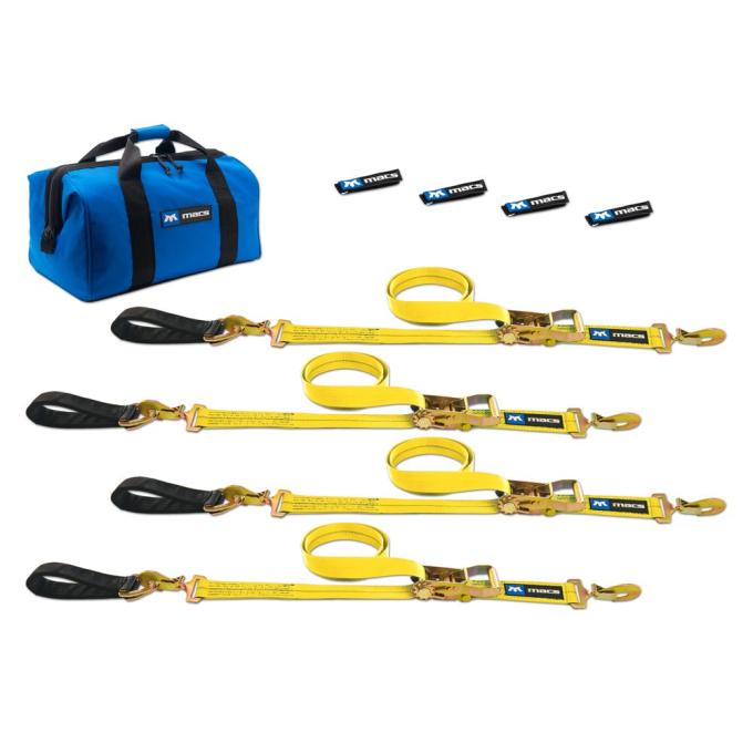 Race Ramps 2 x 8 Ultra Pack Tie-Down Straps with Detachable Axle Straps, Sewn Fixed Ends - Yellow 514208