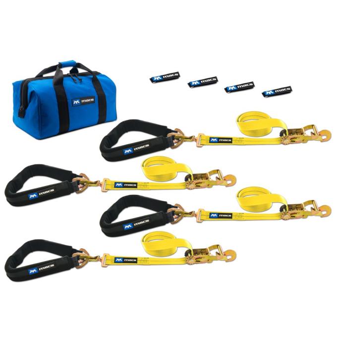 Race Ramps 2 x 8 Pro Pack Premium Tie-Down Strap Kit with 40 Axle Strap, Direct Hook Ends - Yellow 514658