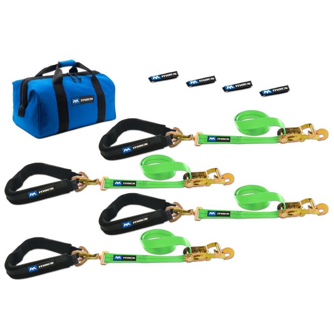 Race Ramps 2 x 6 Pro Pack Premium Tie-Down Strap Kit with 40 Axle Strap, Direct Hook Ends - Lime Green 515656