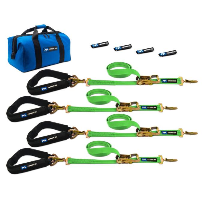Race Ramps 2 x 6 Pro Pack Premium Tie-Down Strap Kit with 40 Axle Strap, Sewn Fixed Ends - Lime Green 515646
