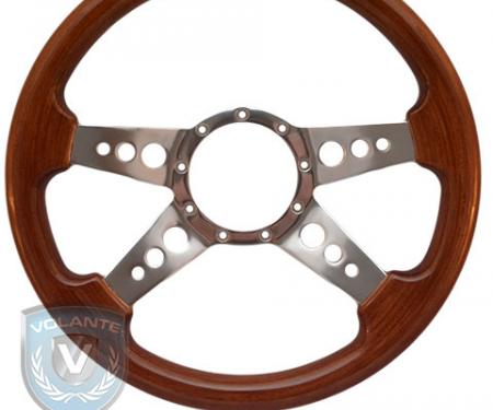 Volante S9 Premium Steering Wheel, Walnut Wood and Brushed Center, 4 Spoke with Holes