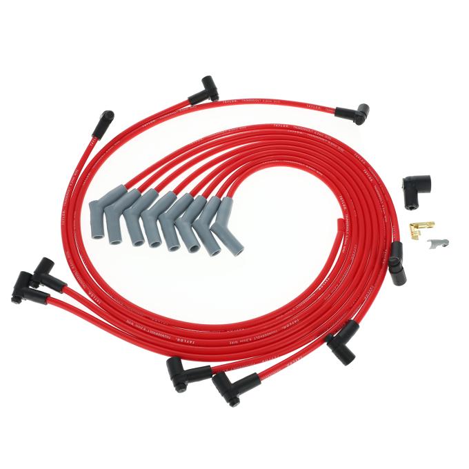 Taylor Cable Chevy Big Block Race Fit 8.2mm Thundervolt Spark Plug Wire Set with Over Valve Cover HEI Fitment, Red, 135&deg; Spark Plug Boot Angle 86232