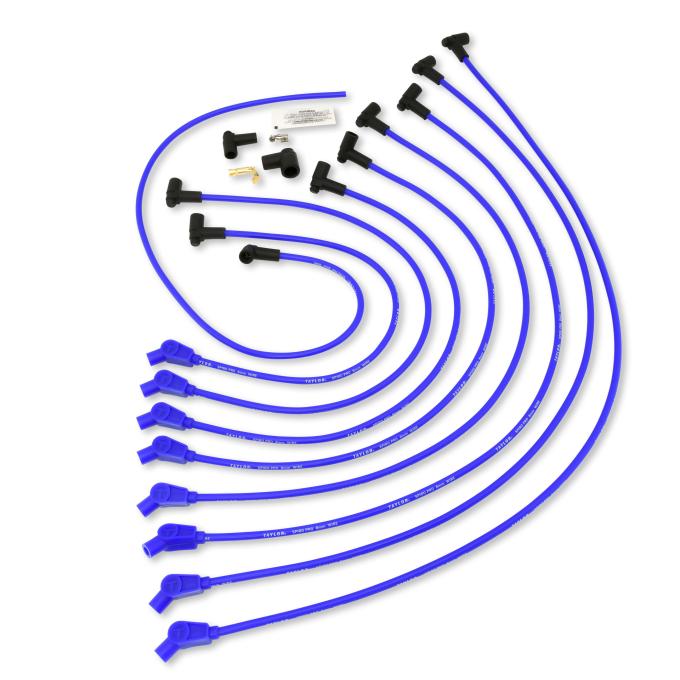 Taylor Cable Ford Small Block Race Fit 10.4mm 409 Series Spark Plug Wire Set with Over Valve Cover DSI Fitment, Blue, 135&deg; Spark Plug Boot Angle 79658