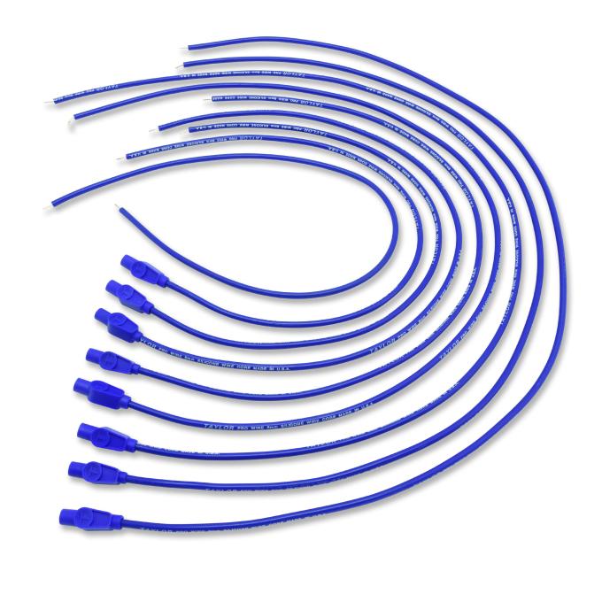 Taylor Cable Universal 8mm Tinned Copper Wire Pro Spark Plug Wire Set, 8 Cylinders, 180&deg; Spark Plug Boot Angle, Blue 70654