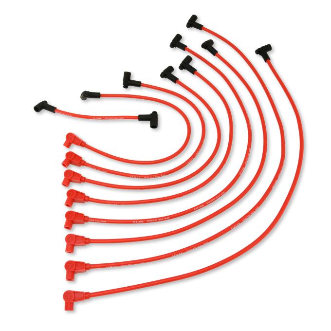 Taylor Cable Chevy Small Block Race Fit 10.4mm 409 Series Spark Plug Wire Set with Under Headers HEI Fitment, Red, 90&deg; Spark Plug Boot Angle 79230