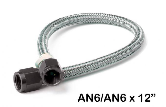 NOS Stainless Steel Braided Hose with Black Fittings -6AN, 1-Foot Length 15400BNOS