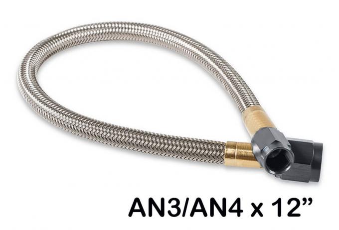 NOS Stainless Steel Braided Hose with Black Fittings -4AN to -3AN, 1-Foot Length 15340BNOS