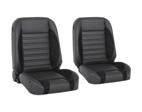 TMI Pro-Classic Bucket Seats, Sport-R Pattern  Charcoal Black Verona Vinyl, Black Unisuede W/Black Stitch 47-9702-6525-99-BKS