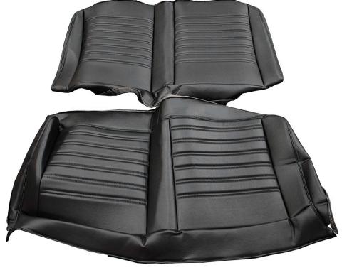 TMI Rear Seat Upholstery, Sport Univ Pattern  1966-1967 Chevrolet Nova Coupe, Black Madrid Vinyl W/Black Stitch 46-84053-2295-BKS