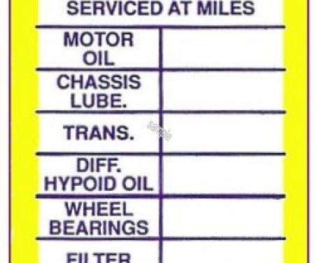 Nova, Chevy Service Door Jamb Decal, 1962-1979