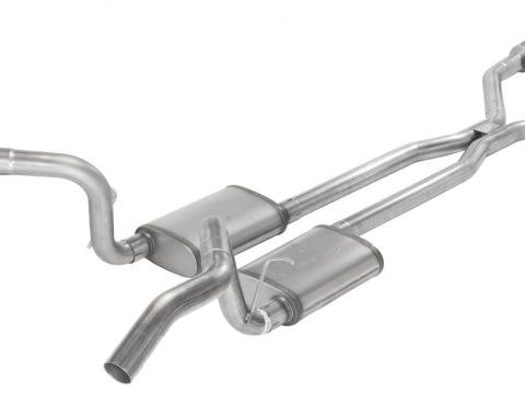 Pypes Crossmember Back w/H-Pipe Exhaust System 75-79 Nova Split Rear Dual Exit 2.5 in Intermediate And Tail Pipe Muffler And Tip Not Incl Natural Finish 409 Stainless Steel Catalytic Converter Incl Exhaust SGN945E