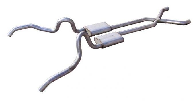 Pypes Crossmember Back w/X-Pipe Exhaust System 62-67 Nova Split Rear Dual Exit 2.5 in Intermediate And Tail Pipe Hardware Incl Muffler And Tip Not Incl Exhaust SGN10