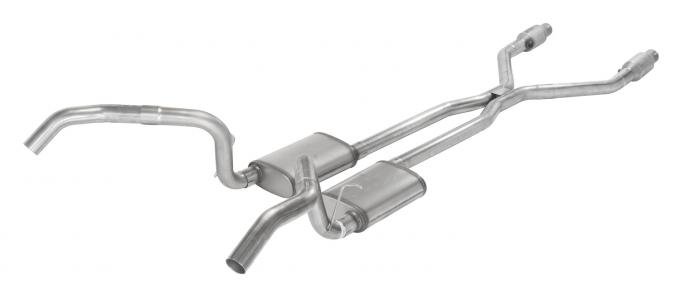 Pypes Crossmember Back w/H-Pipe Exhaust System 75-79 Nova Split Rear Dual Exit 2.5 in Intermediate And Tail Pipe Muffler And Tip Not Incl Natural Finish 409 Stainless Steel Catalytic Converter Incl Exhaust SGN945E