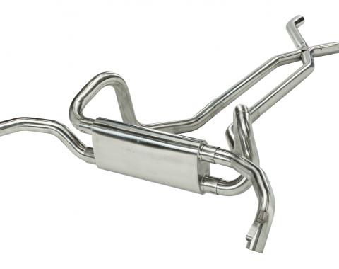 Pypes Crossflow System w/X-Pipe Exhaust System 67-74 Split Rear Dual Exit 2.5 in Intermediate And Tail Pipe Race Pro Mufflers/Hardware Incl Tip Not Incl Polished 409 Stainless Steel Exhaust SGF70S