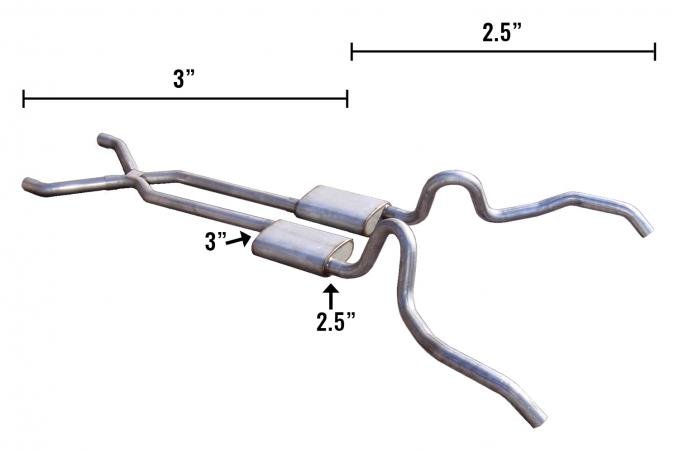 Pypes Nova Crossmember Back Exhaust for 62-67 Nova Hybrid 3 Inch To 2.5 Inch W/ X-Pipe System Violator Exhaust SGN30V