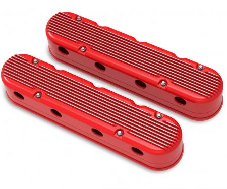Holley 2-Piece Finned Valve Cover, Gen III/IV LS, Gloss Red Machined 241-184