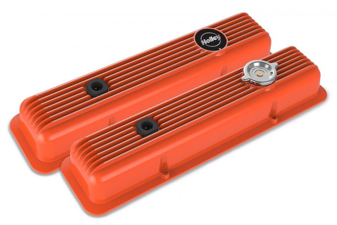 Holley Valve Covers, Muscle Series, Finned, SBC, Factory Orange 241-136