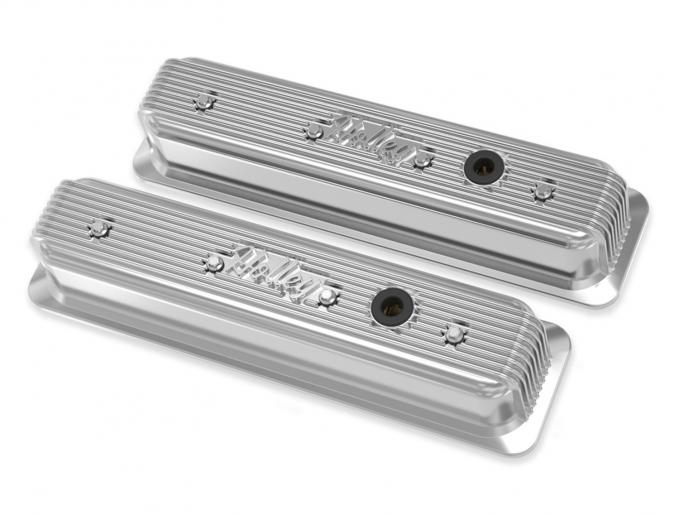Holley Vintage Finned Valve Cover, "" Script, SBC, Center Bolt, Polished 241-248