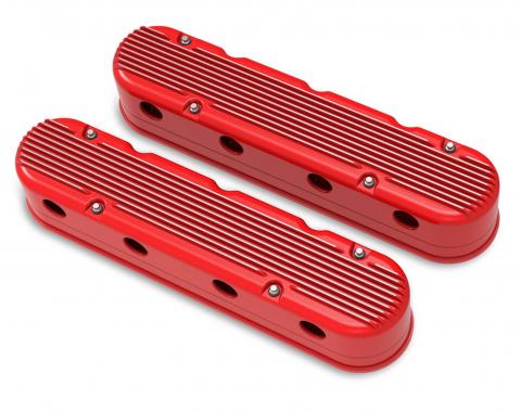 Holley 2-Piece Finned Valve Cover, Gen III/IV LS, Gloss Red Machined 241-184