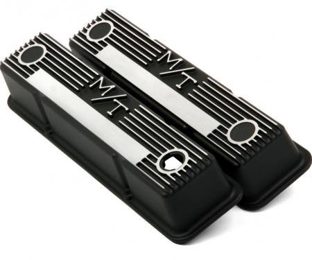 Holley M/T Valve Covers, Vintage Style, Finned, SBC, Satin Black 241-83