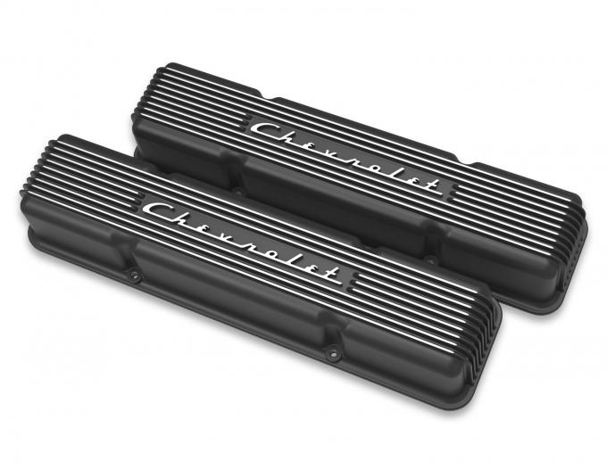 Holley GM Licensed Vintage Series SBC Valve Covers Satin Black Machined Finish 241-108