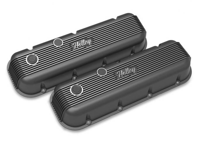 Holley Vintage Series Finned Valve Covers, BBC, Satin Black Machined 241-302