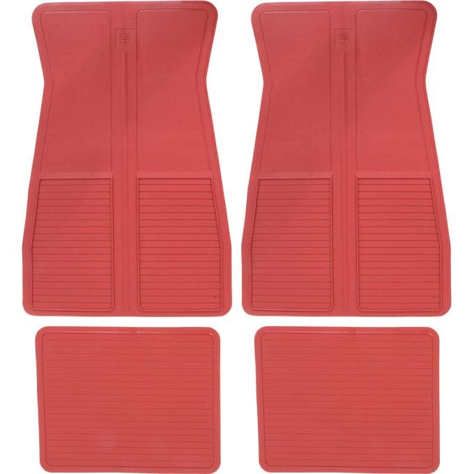 1973-87 GM, Rubber Floor Mat Set, With GM Logo, Factory Style, Set of 4, Red