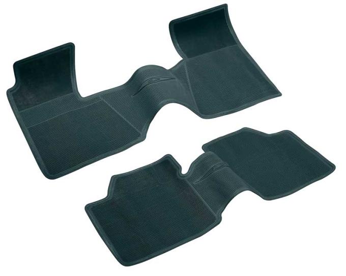 OER 1962-64 Chevy II, Nova Bow Tie Rubber Floor Mat Set, w/o Console, Dk Green, 2 Piece, Front And Rear M62013