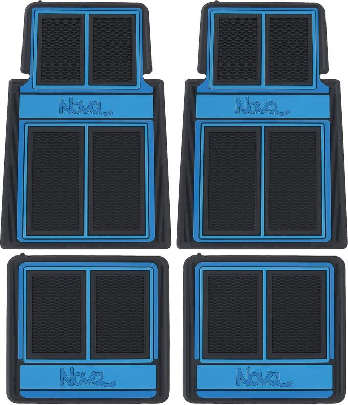 1962-79 Nova, Floor Mat Set, with "Nova" Script, Front and Rear, Blue, 4 Piece Set