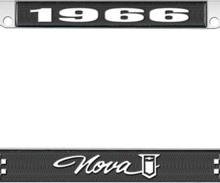 OER 1966 Nova Black and Chrome License Plate Frame with White Lettering LF3566601A