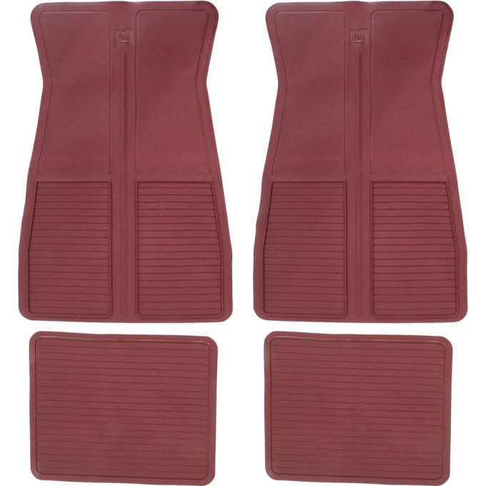 OER 1973-87 GM, Rubber Floor Mat Set, with GM Logo, Factory Style, Set of 4, Dark Red CM65102